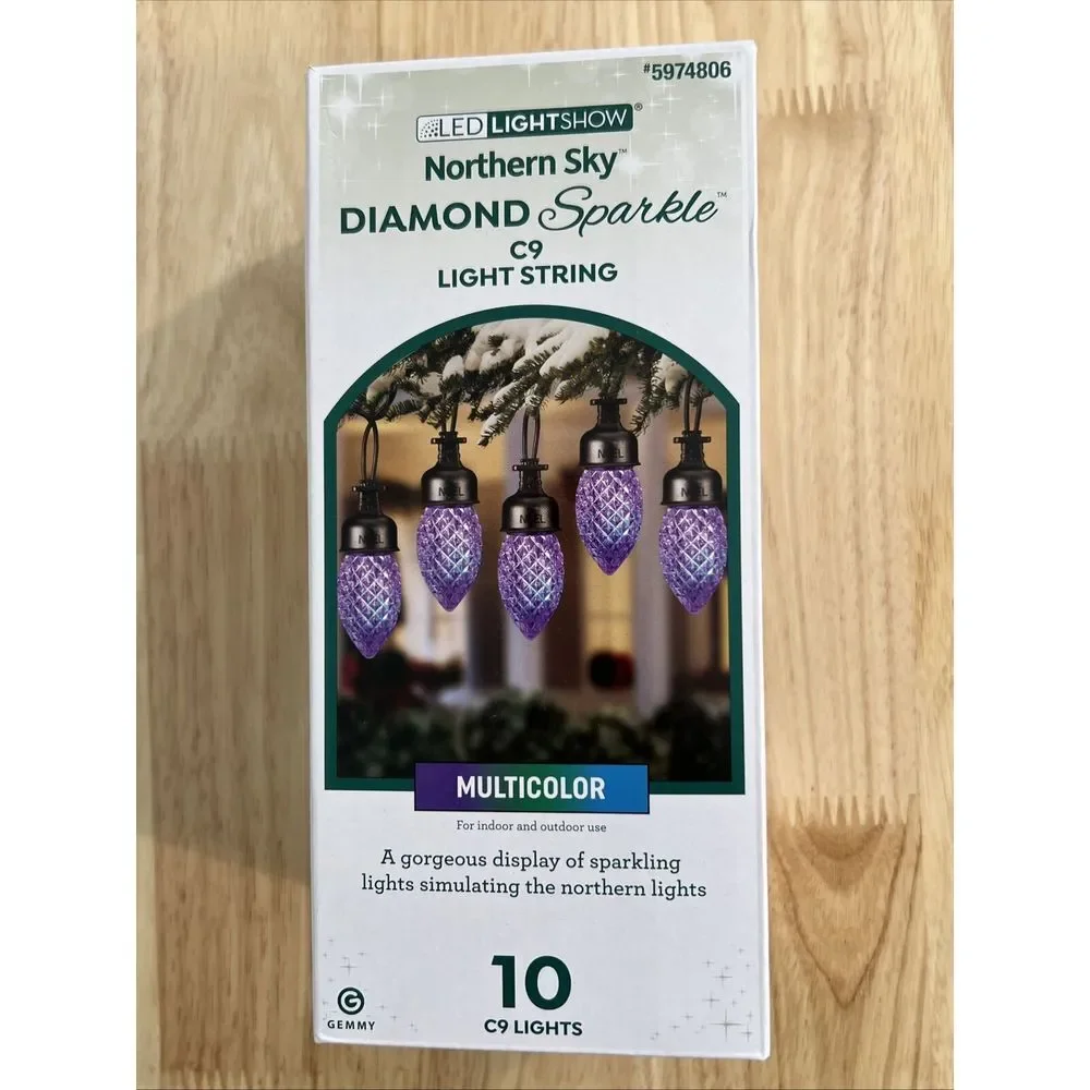 Gemmy Northern Sky Diamond Sparkle Multicolor LED String Light 10 x C9 - 10.5 Ft